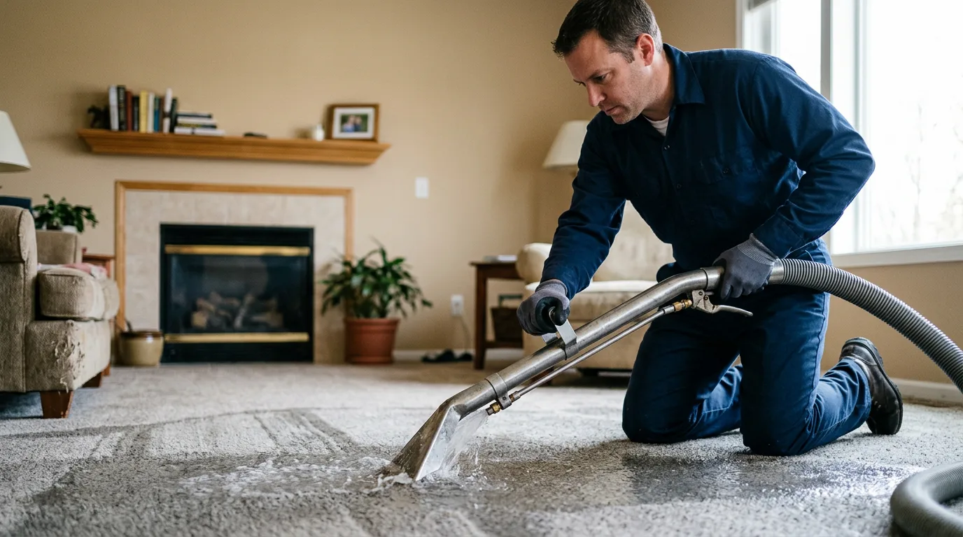 Water damage restoration technician working near Elmwood, WI